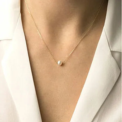 Minimalist Round Stick Pearl Pendant Necklace