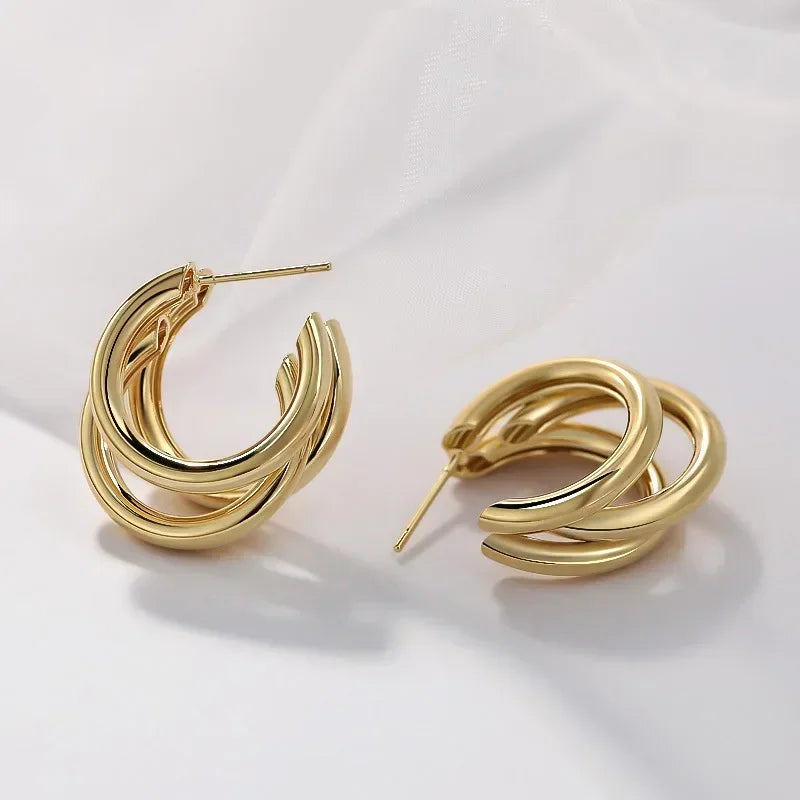 Steel Smooth Metal Chunky Hoop Earrings