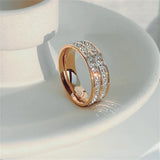 Rose Gold Double Rowed Square Zircon Ring