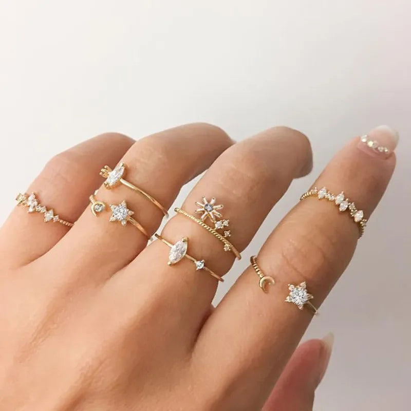 Silver Color Crystal Rings Set for Women