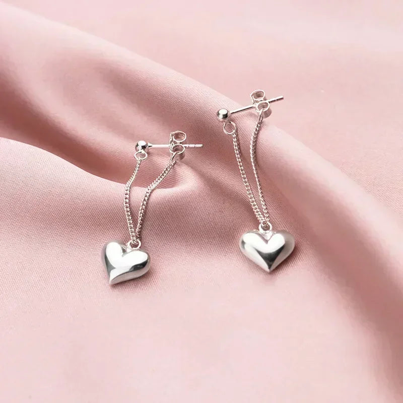 Sterling Silver Heart Chain Earrings