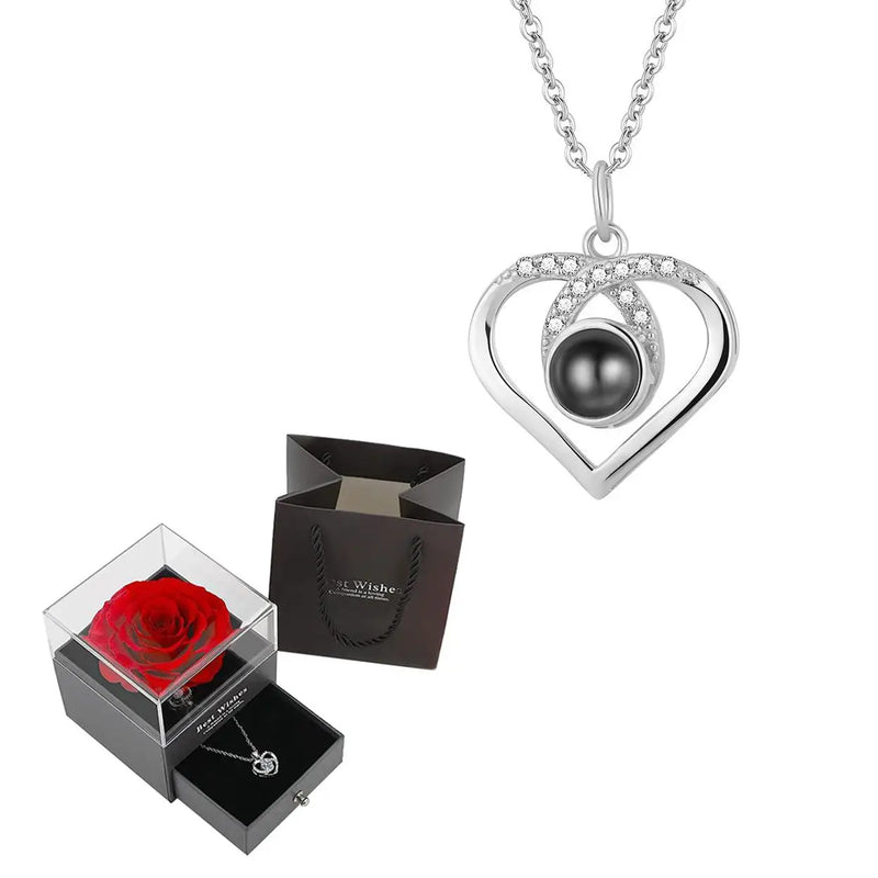 Projection Necklace Set With Rose Gift Box