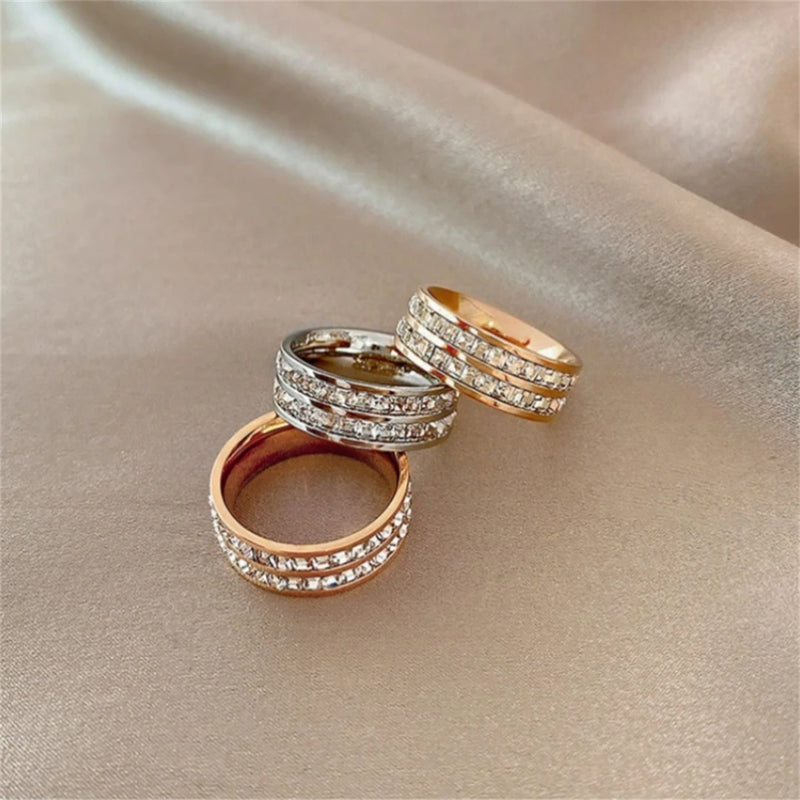 Rose Gold Double Rowed Square Zircon Ring