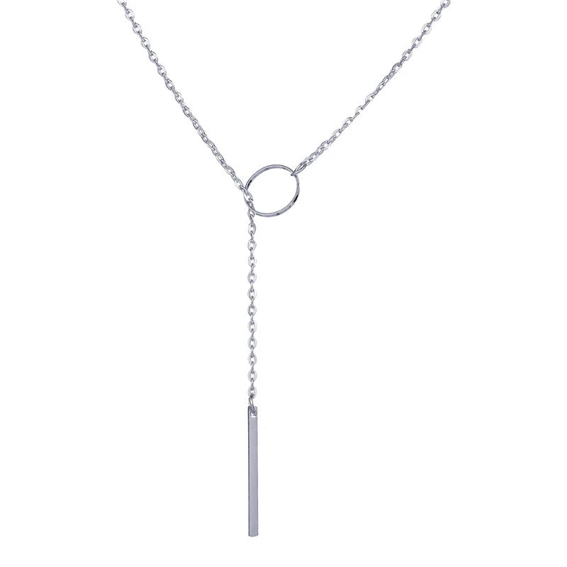 Minimalist Round Stick Pearl Pendant Necklace