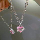 Pink Planet Heart Zircon Pendant Necklace