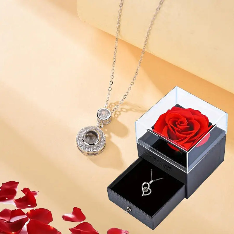 Projection Necklace Set With Rose Gift Box