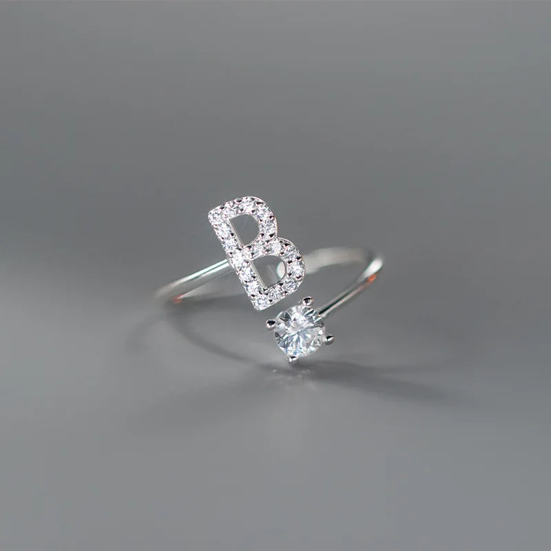 Zircon Initial A-Z Letter Ring For Women