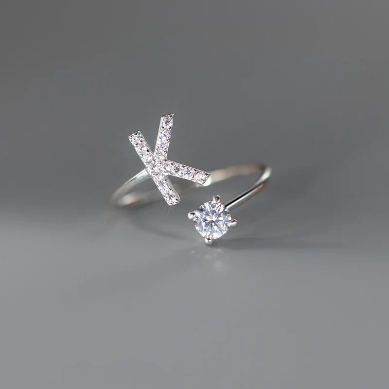 Zircon Initial A-Z Letter Ring For Women