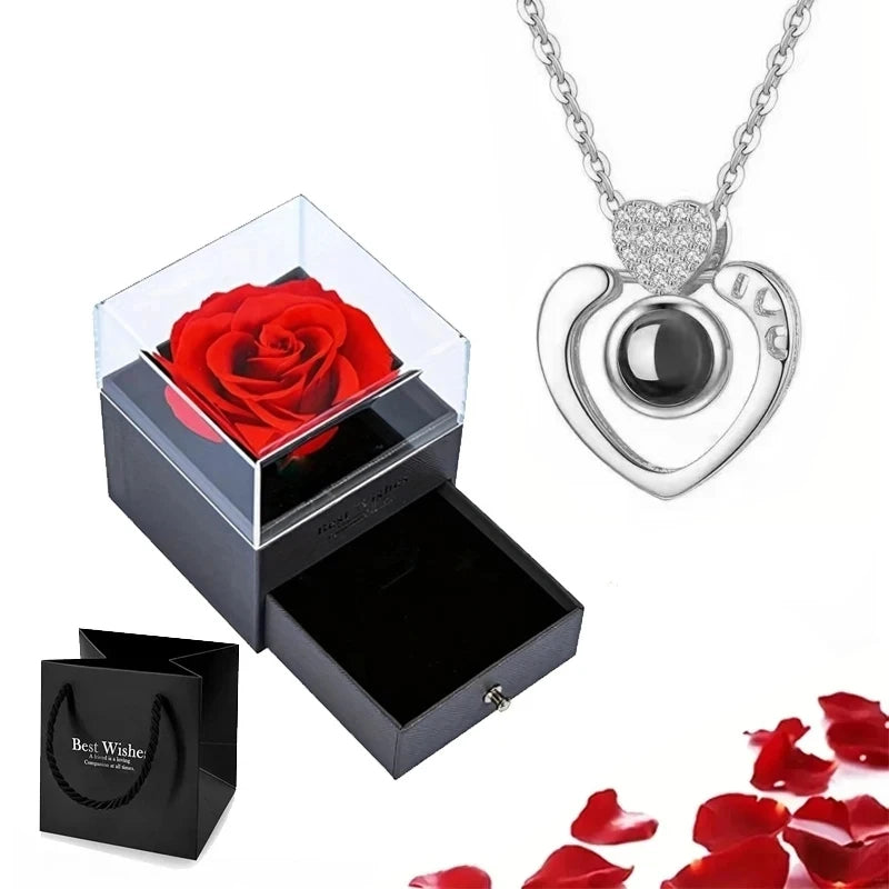 Projection Necklace Set With Rose Gift Box