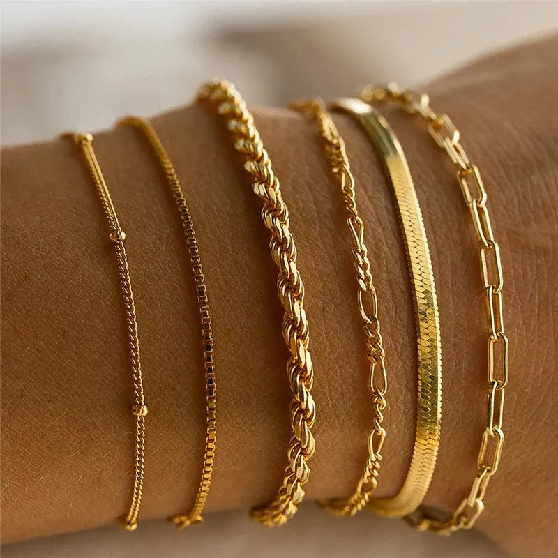 6Pcs Gold Color Multilayer Bracelet Set