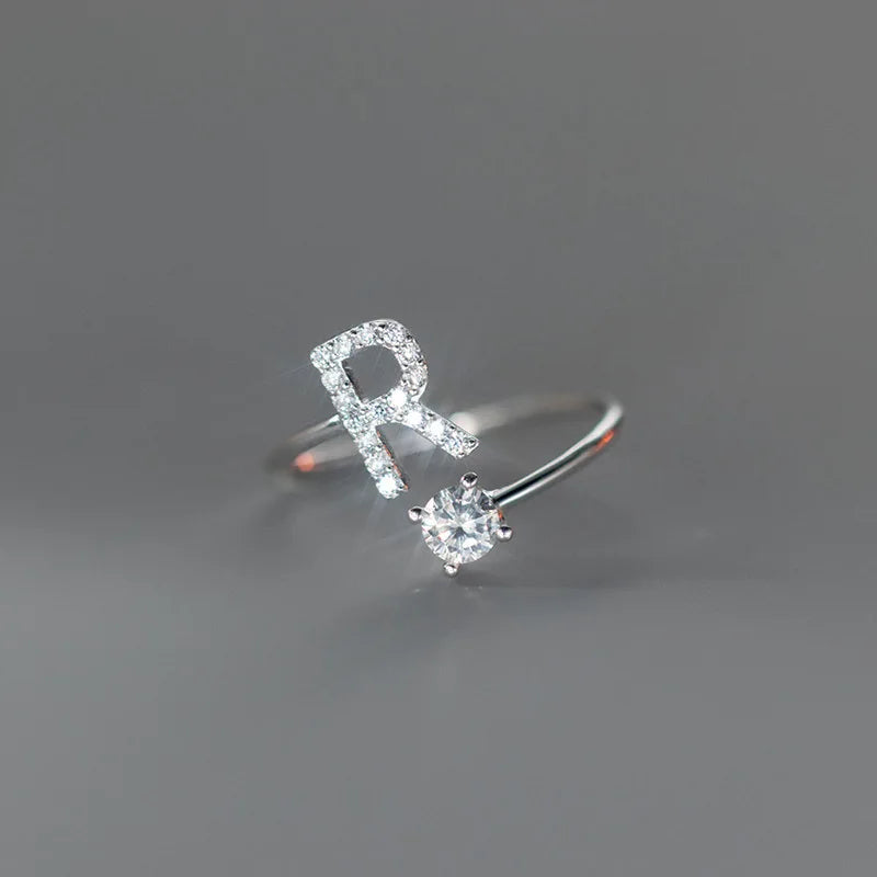 Zircon Initial A-Z Letter Ring For Women