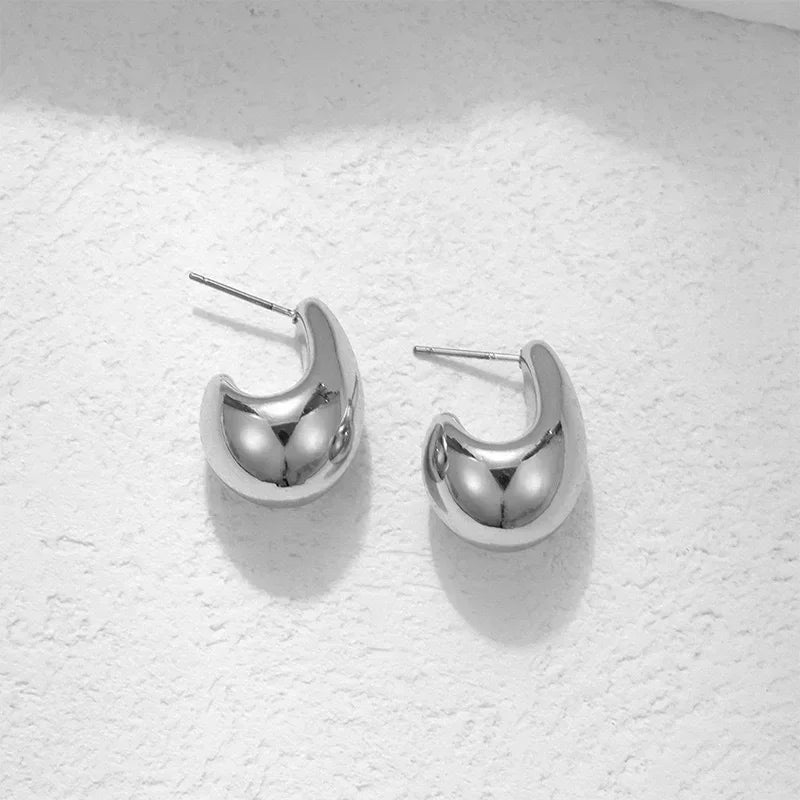 Steel Smooth Metal Chunky Hoop Earrings