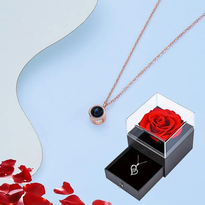 Projection Necklace Set With Rose Gift Box