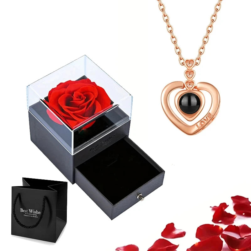 Projection Necklace Set With Rose Gift Box