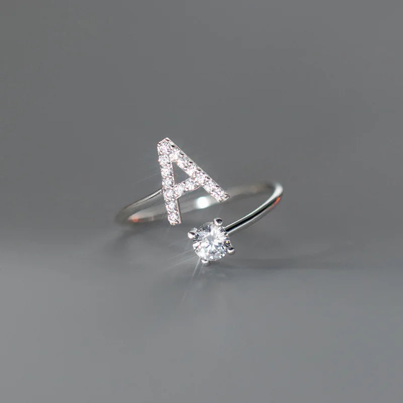 Zircon Initial A-Z Letter Ring For Women