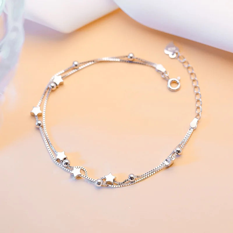 Sterling Silver Star Beaded Bracelet