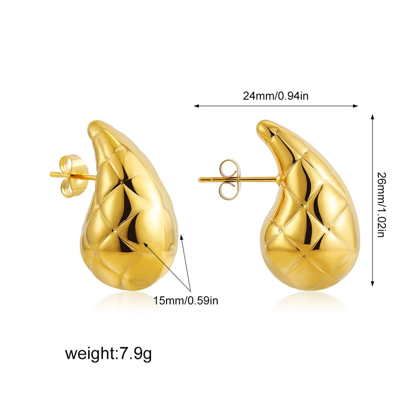 Stainless Steel Gold Plated Tear Drop Earrings