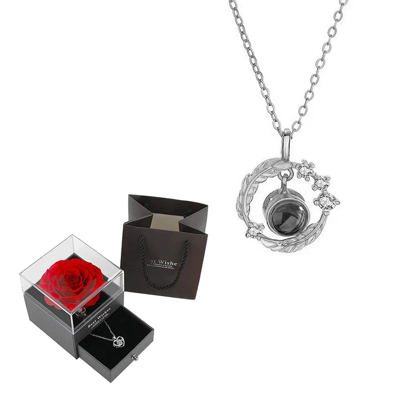 Projection Necklace Set With Rose Gift Box