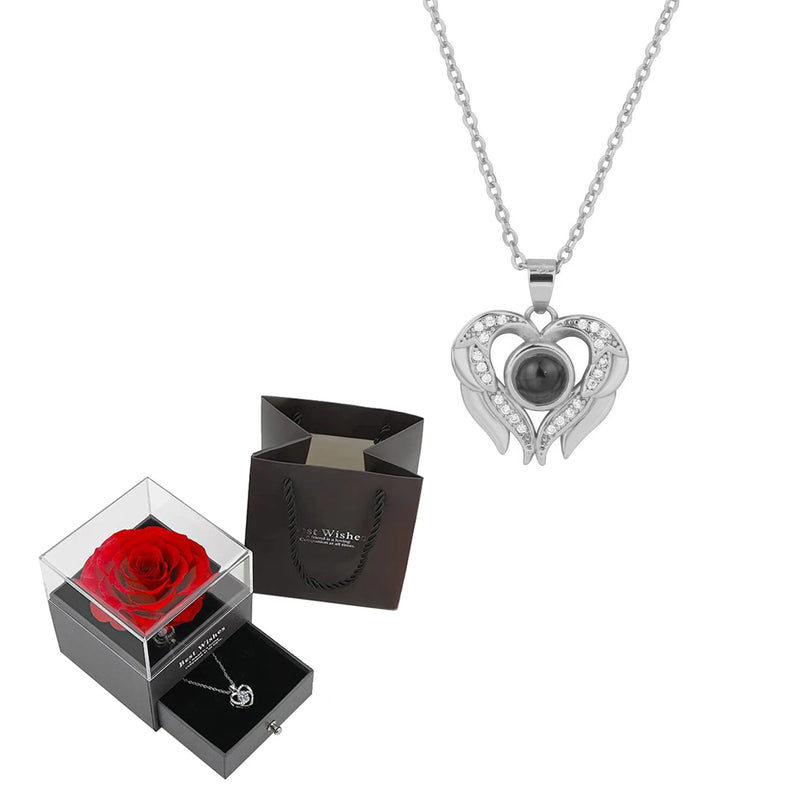 Projection Necklace Set With Rose Gift Box