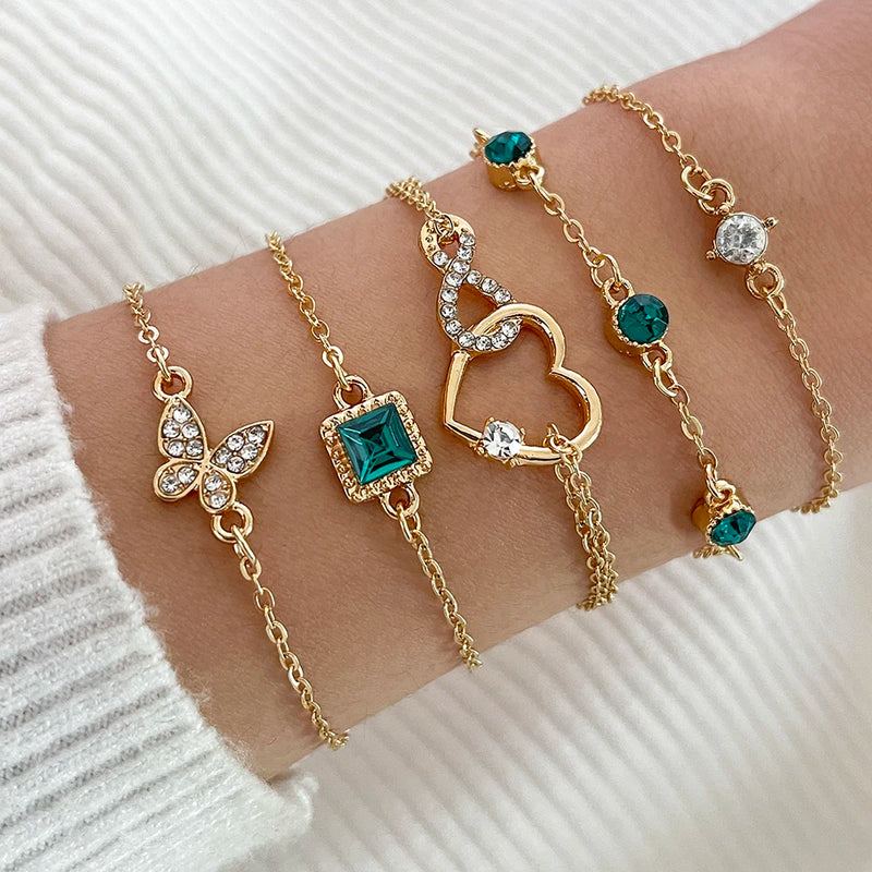 Rhinestone Butterfly & Heart Love Infinity Bracelets