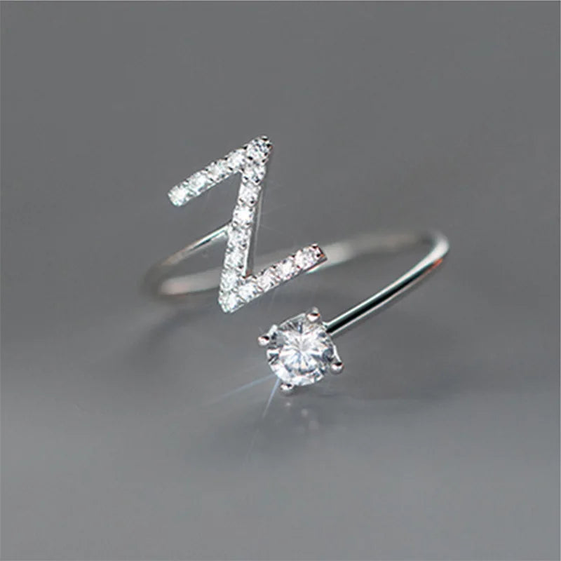 Zircon Initial A-Z Letter Ring For Women