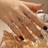 Silver Color Crystal Rings Set for Women