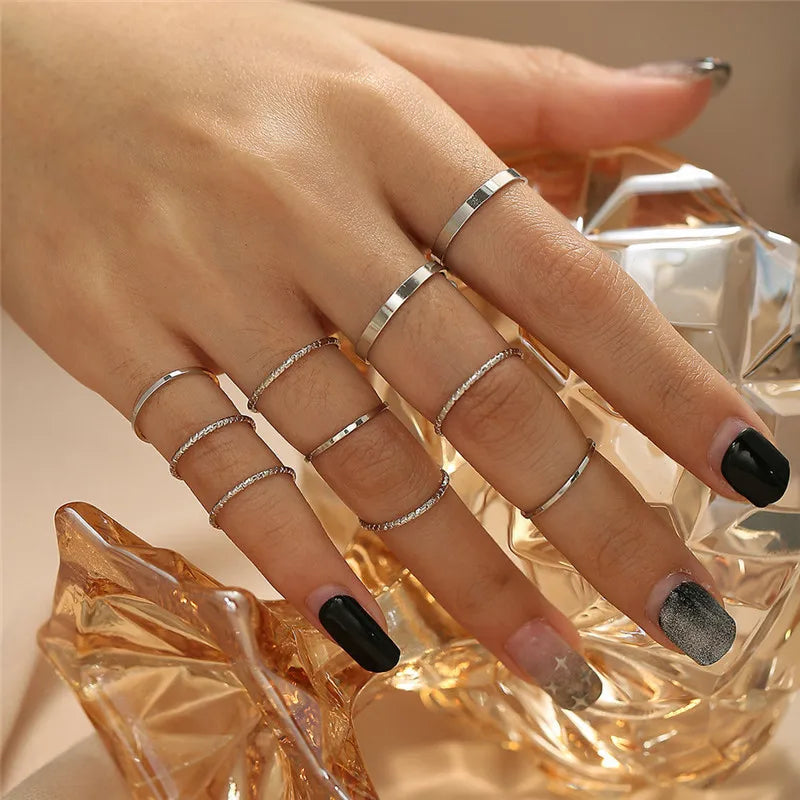 Silver Color Crystal Rings Set for Women