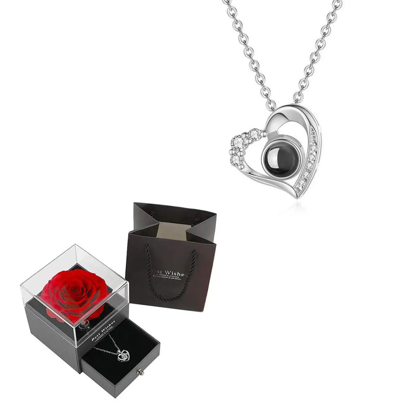 Projection Necklace Set With Rose Gift Box