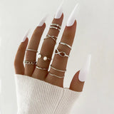 Silver Color Crystal Rings Set for Women