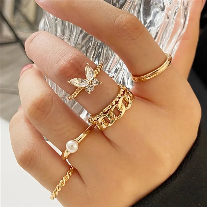 Silver Color Crystal Rings Set for Women