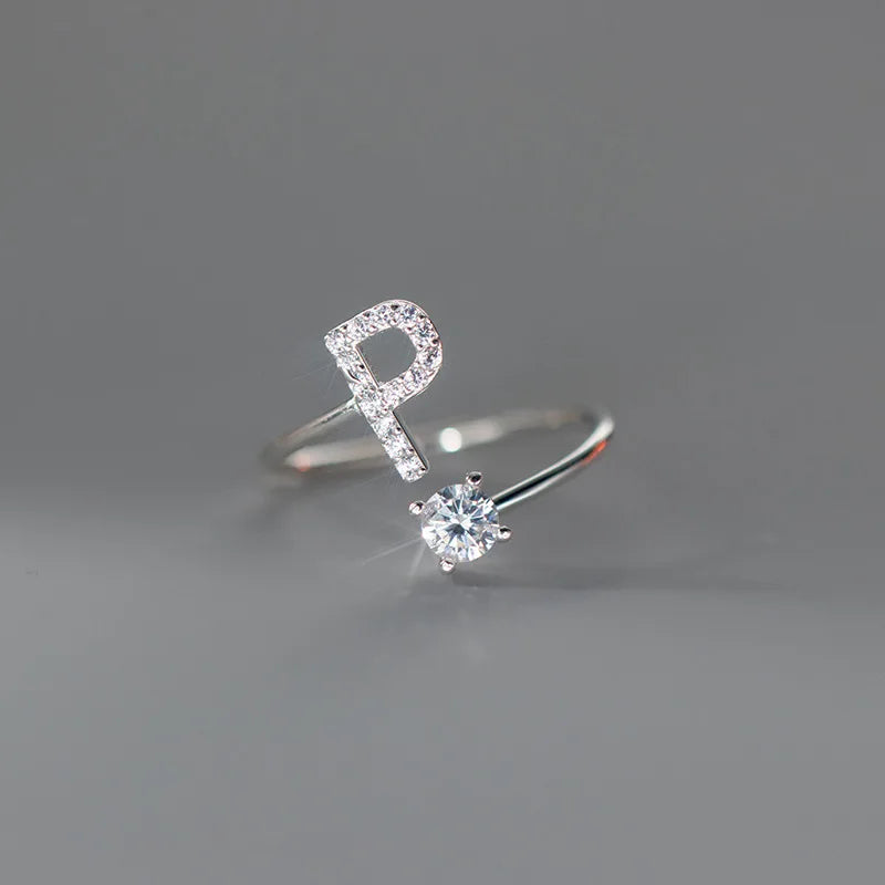 Zircon Initial A-Z Letter Ring For Women