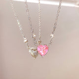 Pink Planet Heart Zircon Pendant Necklace