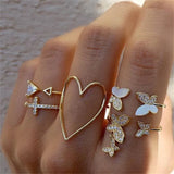 Silver Color Crystal Rings Set for Women